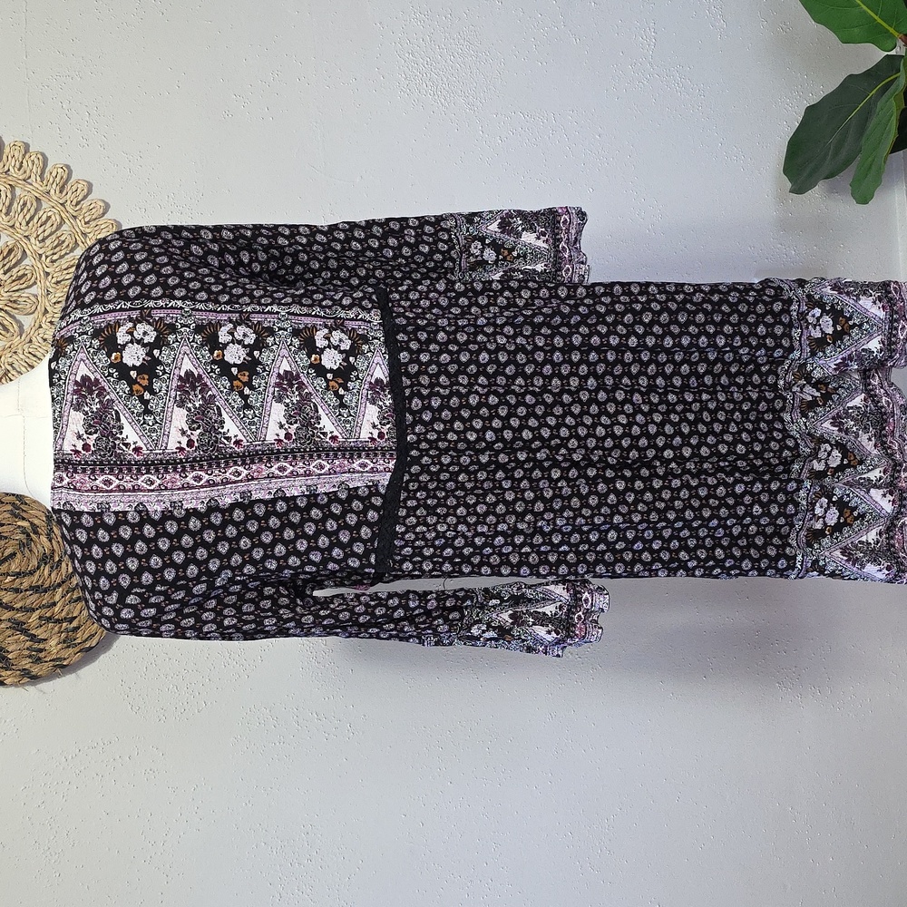 Knox Rose Purple and Black Patterned Tunic Dress Womens L Boho Western Flowy EUC - Picture 6 of 11